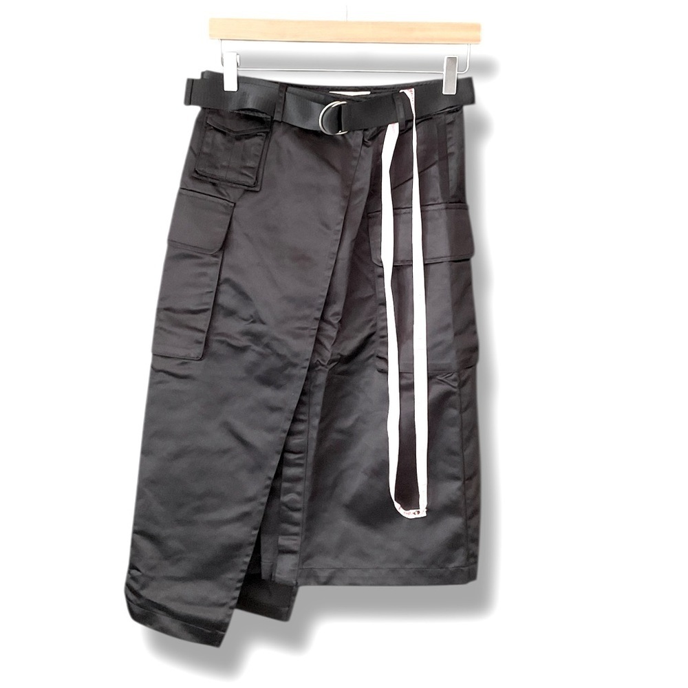 Choosy Black Satin Caped Utility Knee Length Button Close Pencil Skirt